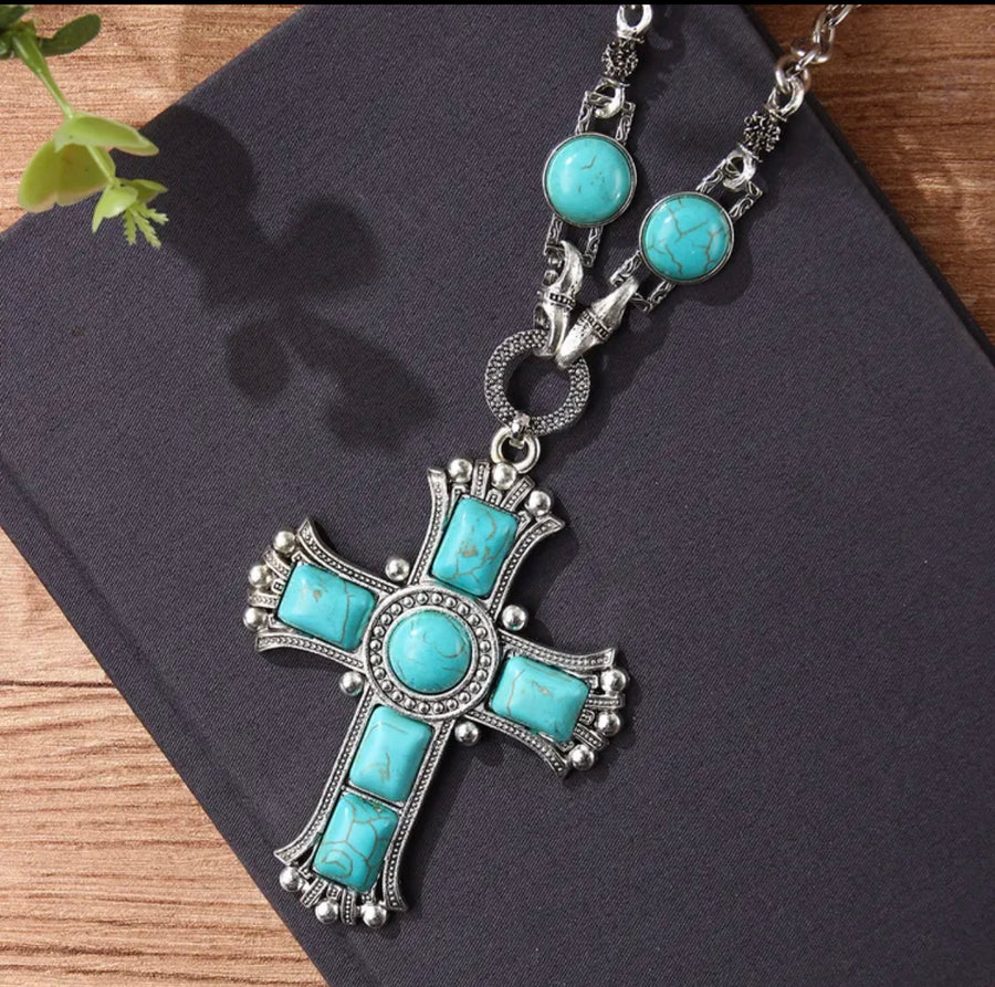 TURQUOISE CROSS NECKLACE