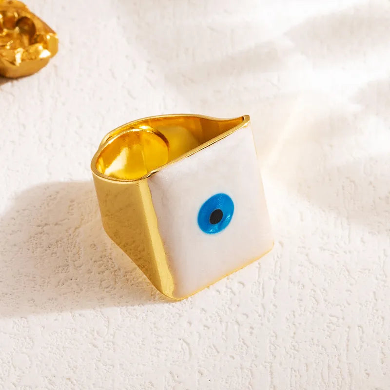 COLORFUL EYE 18K PLATED ADJUSTABLE RING