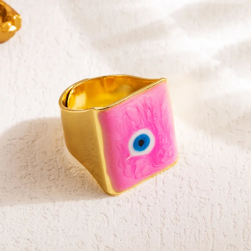 COLORFUL EYE 18K PLATED ADJUSTABLE RING