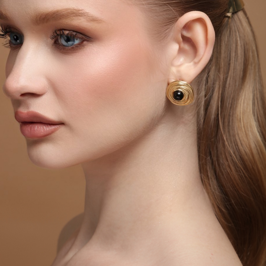 Gold & black  18K Gold Plated Ear Studs