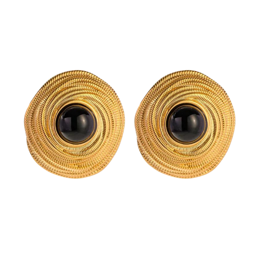 Gold & black  18K Gold Plated Ear Studs