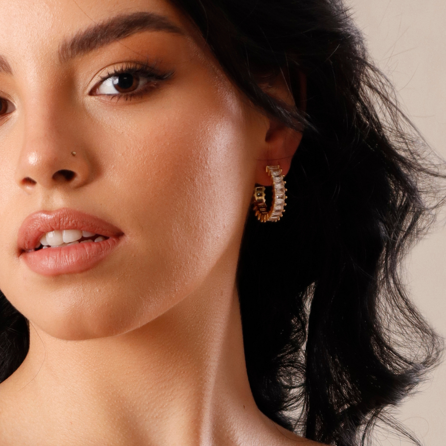 ZIRCON GOLD PLATED HOOP EARRINGS