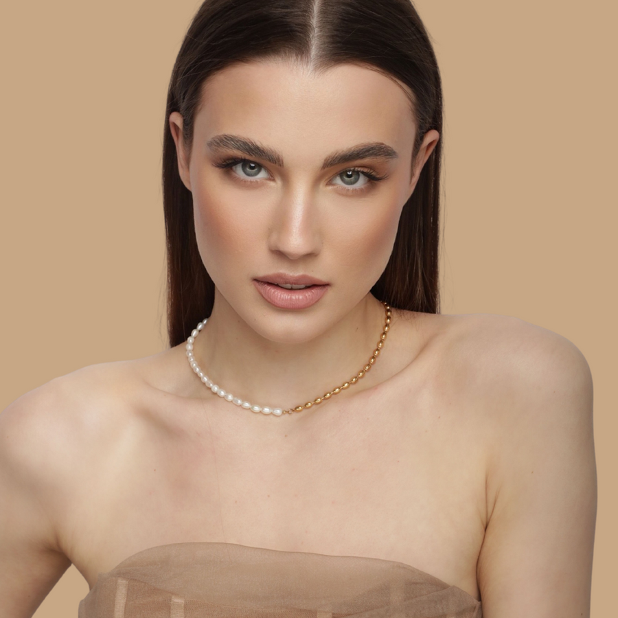 WATER PEARL SEMI 18K GOLD PLATED  STAINLESS STEEL NECKLACE