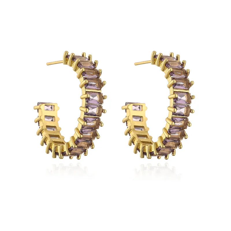 ZIRCON GOLD PLATED HOOP EARRINGS