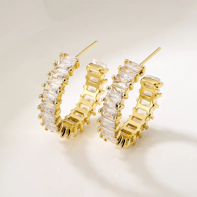 ZIRCON GOLD PLATED HOOP EARRINGS