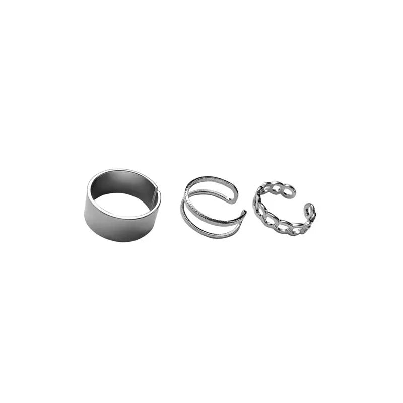 SILVER TITANIUM STEEL RING SET