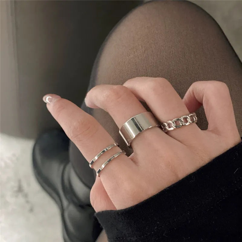 SILVER TITANIUM STEEL RING SET