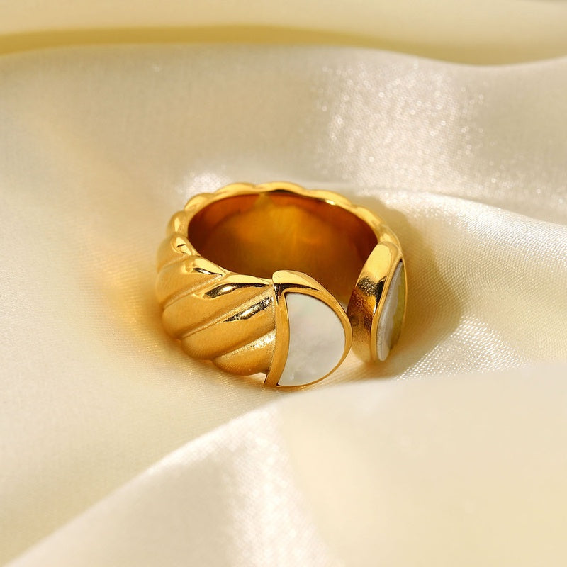 WHITE OPEN SHELL STAINLESS STEEL RING