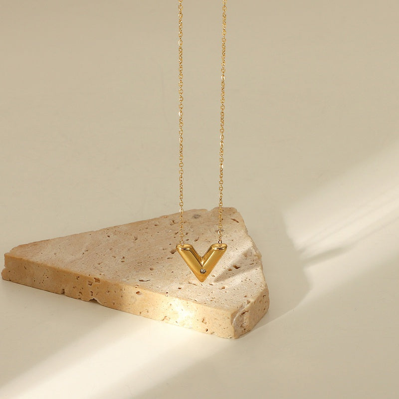 V 18K GOLD PLATED STAINLESS STEEL NECKLACE