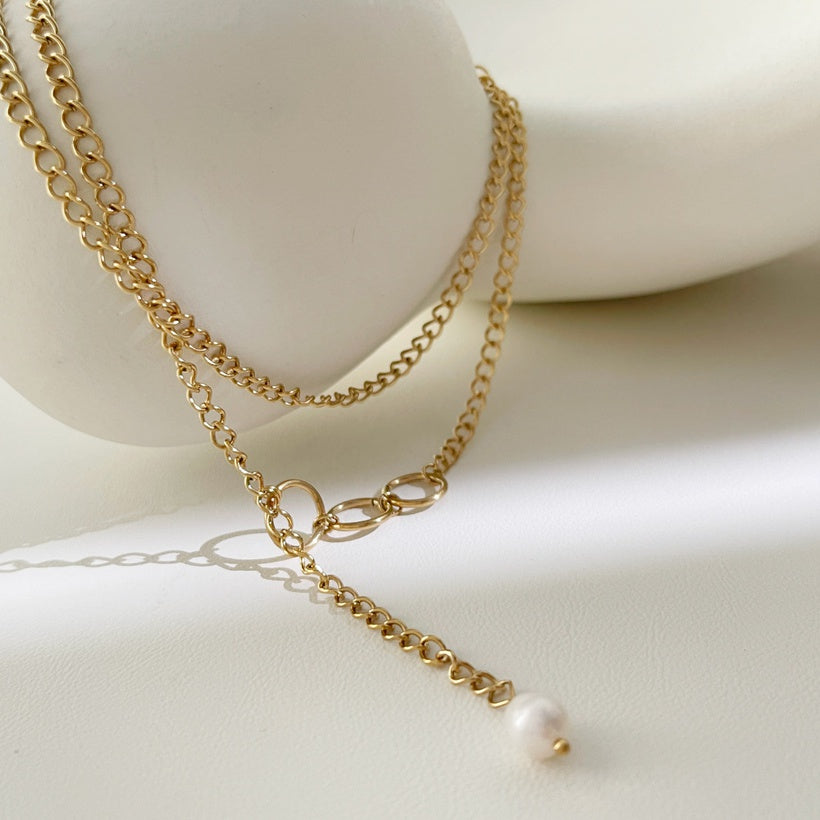 LAYERED PEARL STAINLESS STEEL NECKLACE