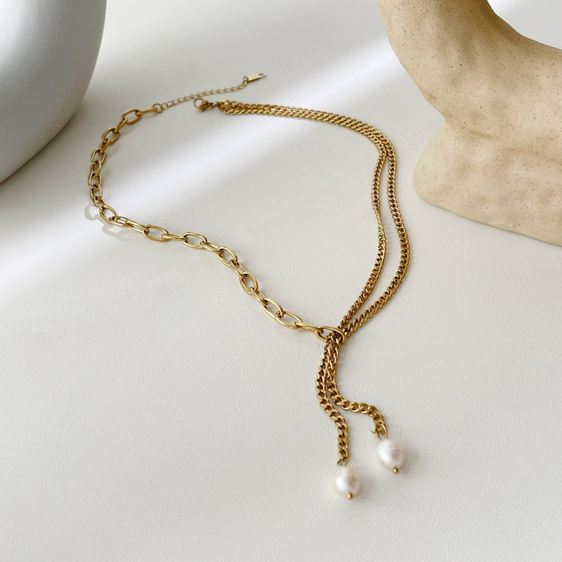 LIRA CHAIN & PEARL STAINLESS STEEL NECKLACE