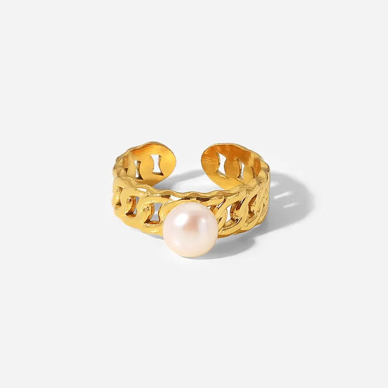 18K GOLD PLATED CHAIN PEARL RING