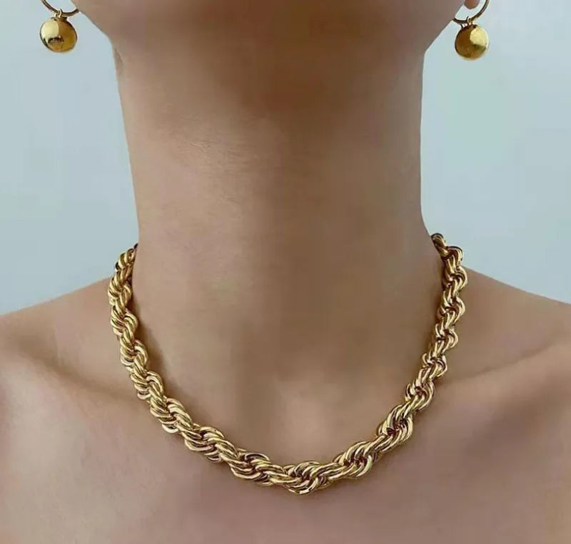 18K GOLD PLATED TWISTED TITANIUM STEEL NECKLACE